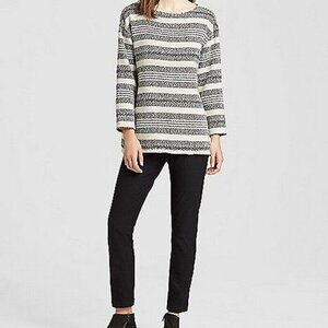 Eileen Fisher Black And Soft White Hand Woven Organic Cotton Sweater